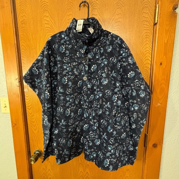 Le Moda Navy Blue Button Up Fleece Poncho - Picture 1 of 5